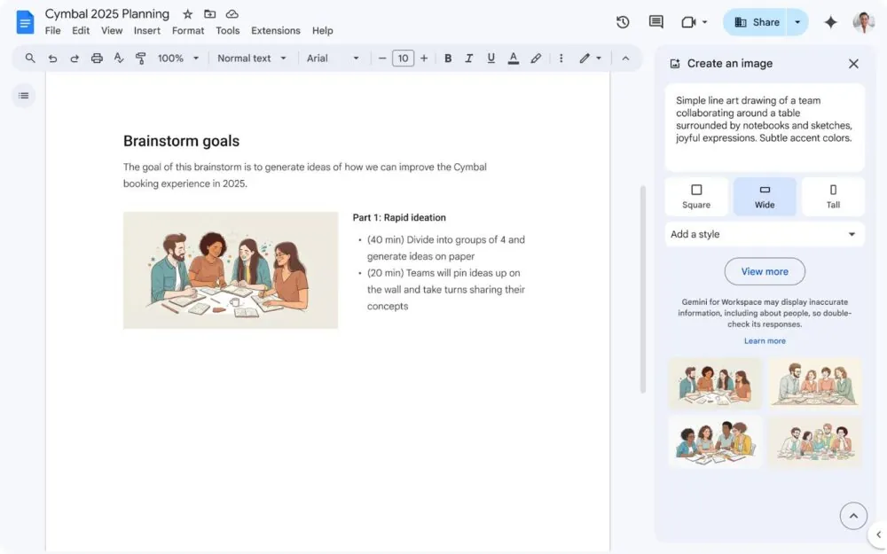 Google Docs ahora permite crear imágenes con IA para tus documentos