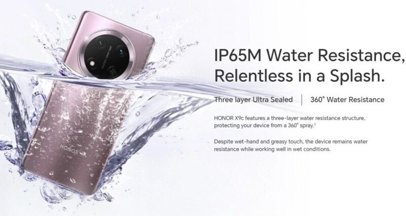 El Honor X9c es resistente al agua con certificado IP65M