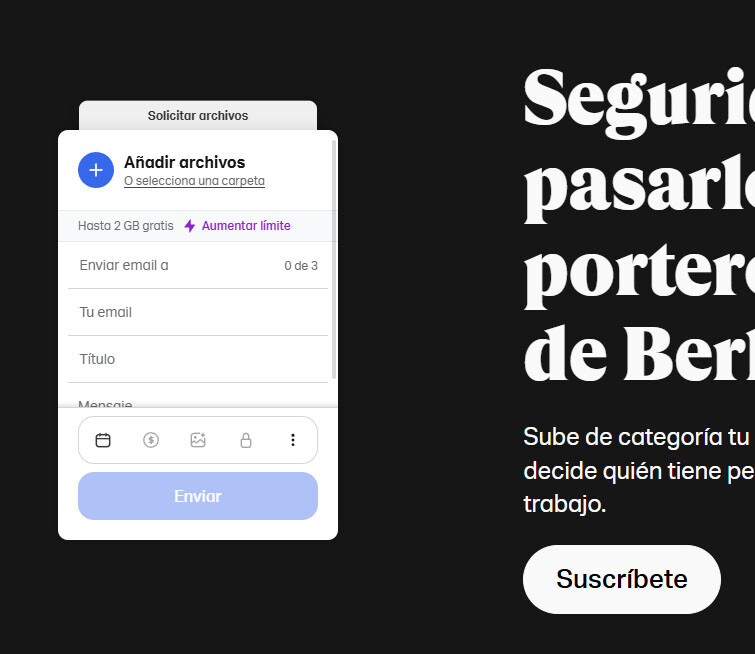 guia como usar wetransfer, boton para añadir archivos