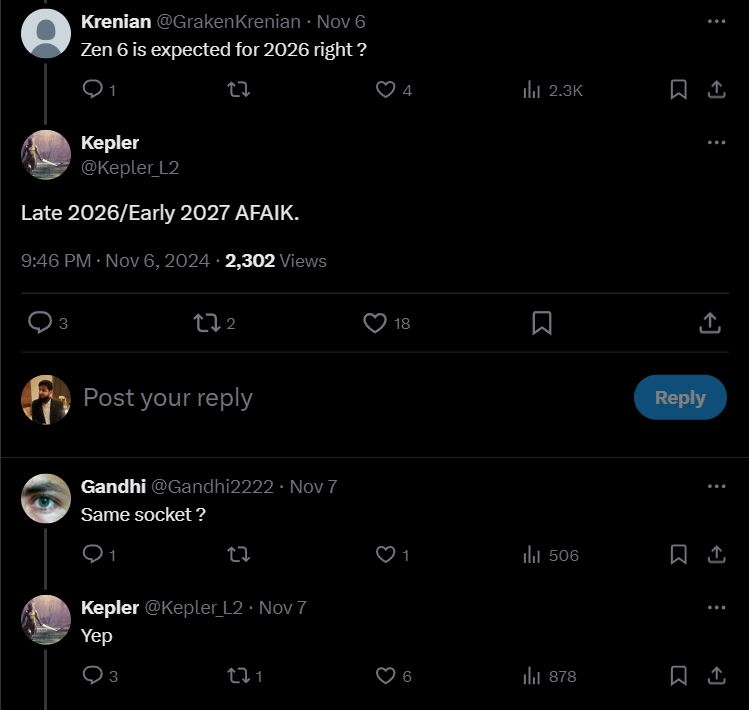 AMD Zen 6 en AM5 hasta 2027, KEPLER HABLANDO EN TWITTER