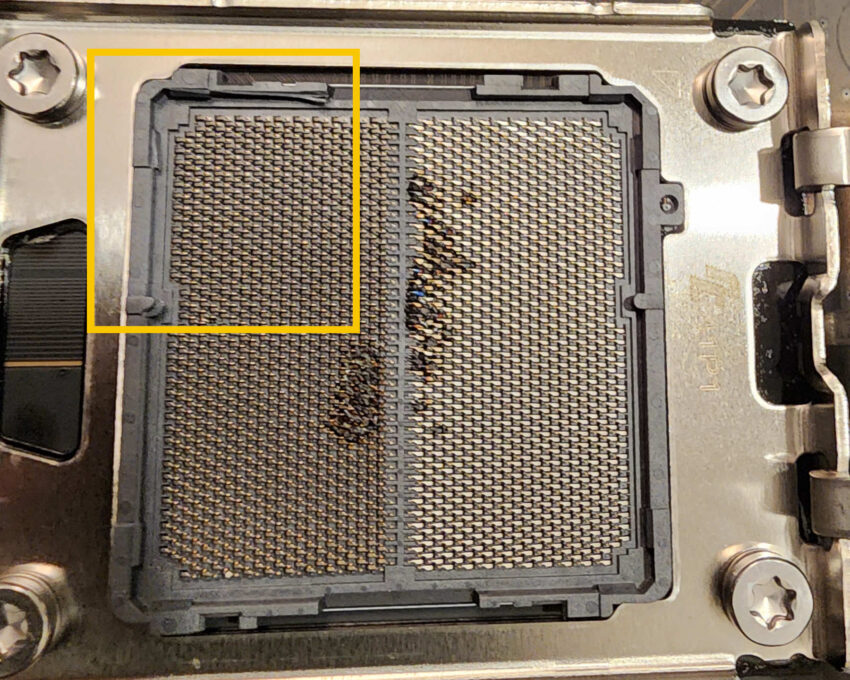 La placa base como posible causa de los problemas en los Ryzen 9800X3D muestra quemaduras en el socket