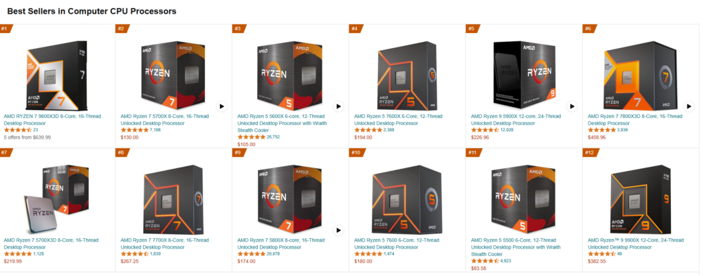 AMD Desplaza a Intel del Top 10 de Procesadores Más Vendidos en Amazon