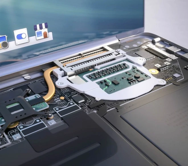 Ventiva ICE9 colocado en un portátil para enfriar chips
