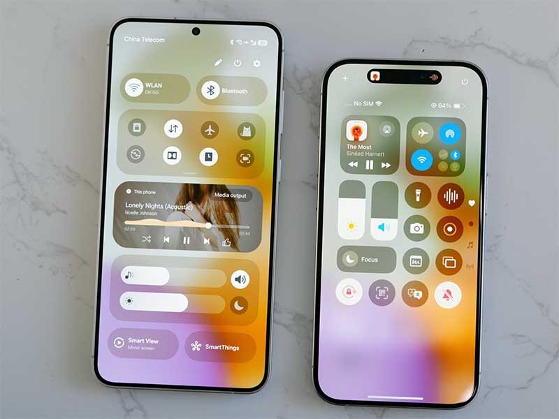 One UI 7 vs iOS 18 CENTRO DE CONTROL