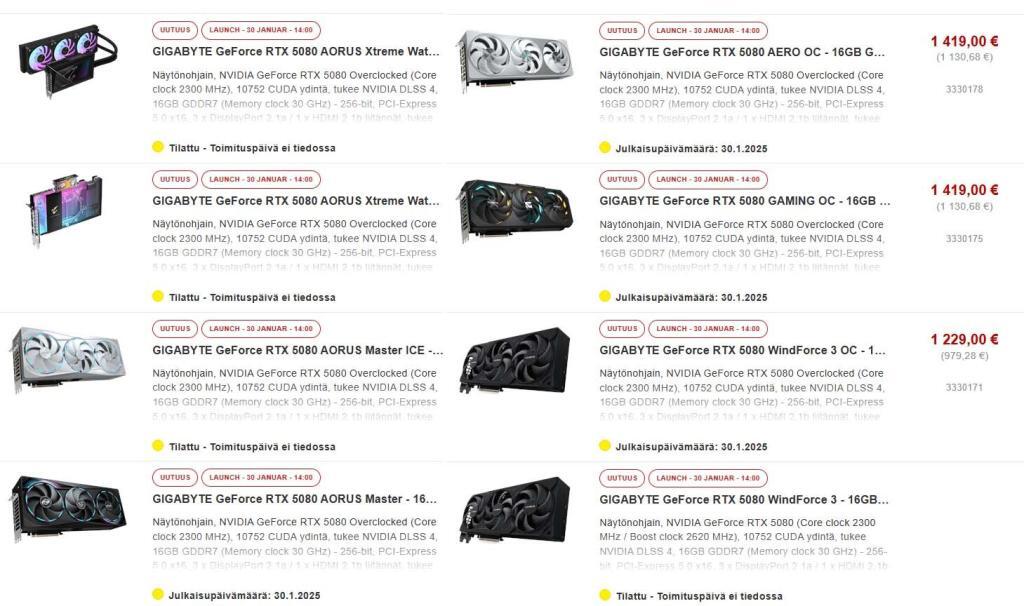 Gigabyte RTX 5080 listadas en Proshop
