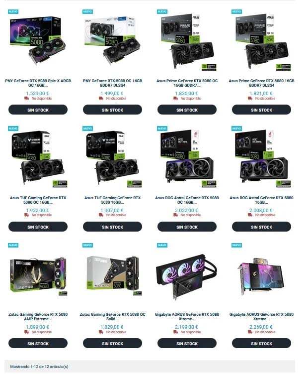 RTX 5090 precio España y de las rtx 5080 en un minorista