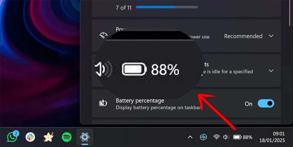 Windows 11 incorpora porcentaje de batería en la barra de tareas para 2025