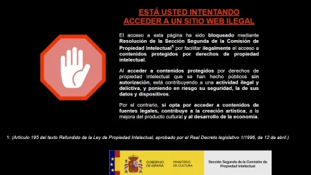 El Ministerio de Cultura refuerza el bloqueo de webs ilegales con una pantalla oficial de advertencia