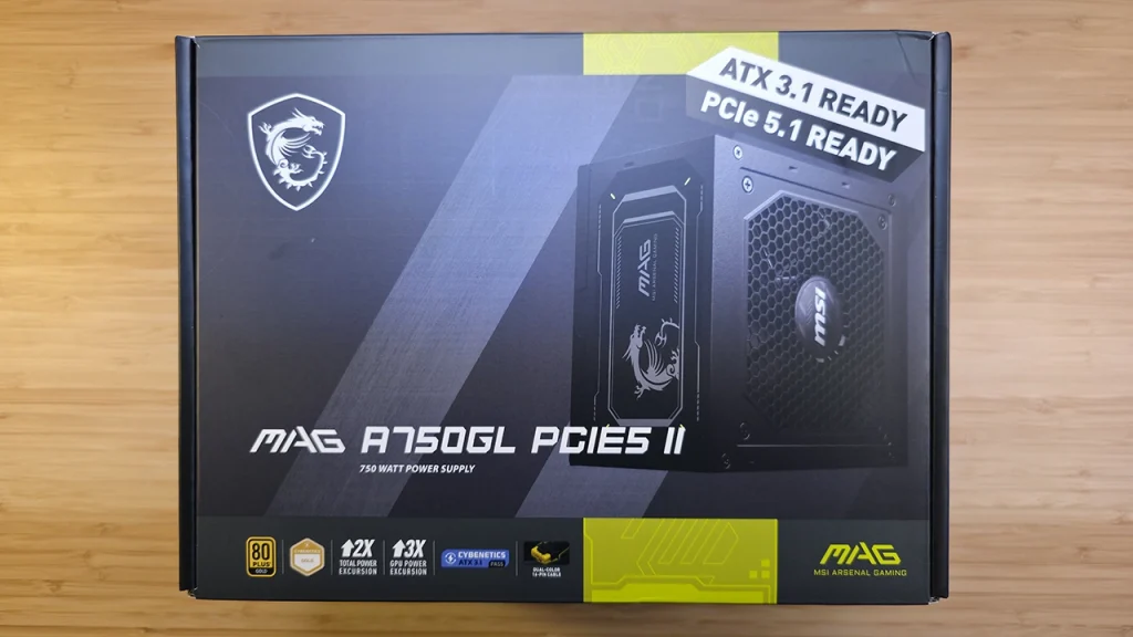 Vista del embalaje de la MSI MAG A750GL PCIE5 II