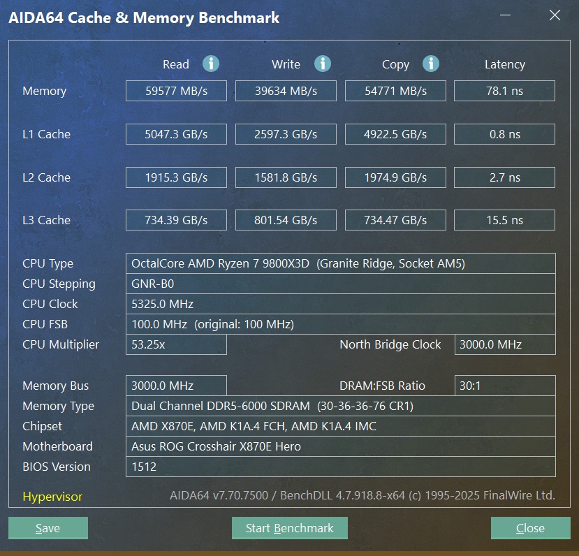 AIDA64 prueba de stock de las Corsair Vengeance RGB DDR5 Warzone Edition