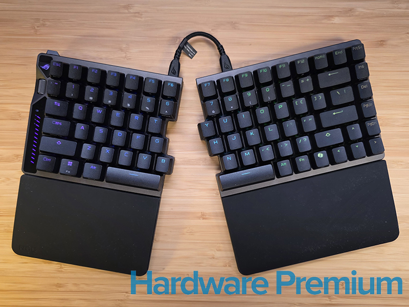 Teclado separado ergonómicamente en el ASUS ROG FALCATA