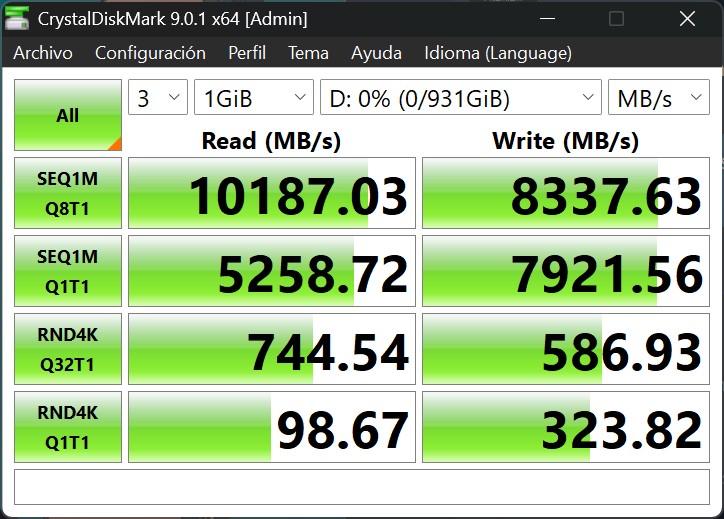 Pruebas CrystalDiskmark sobre el PNY CS2150