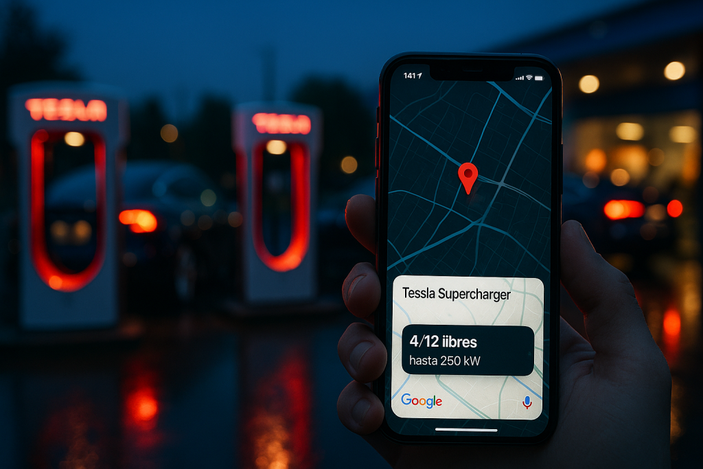 Google Maps ya muestra los Superchargers de Tesla en tiempo real: así cambia cada viaje eléctrico