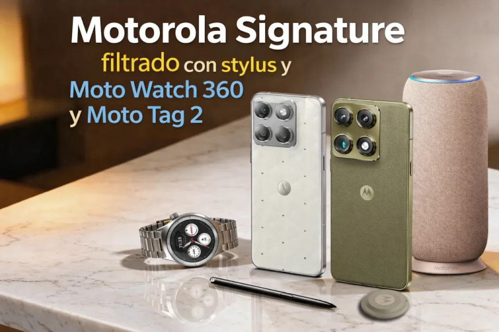 Filtrado el Motorola Signature con stylus premium y nuevos accesorios: Moto Watch 360 y Moto Tag 2