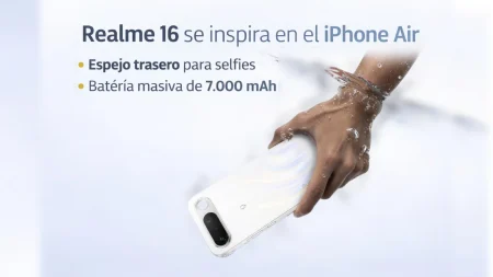 Realme 16 adopta el estilo del iPhone Air, incorporando espejo y batería de 7.000 mAh El Realme 16 apuesta por un diseño “Air”, integra espejo para selfies y monta una batería de 7.000 mAh con carga rápida.