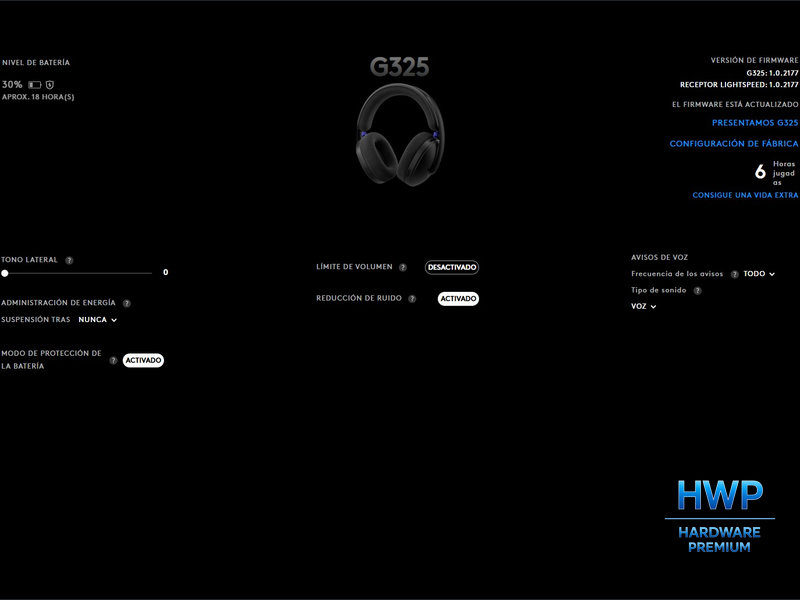Logitech G Hub configuración de los cascos.