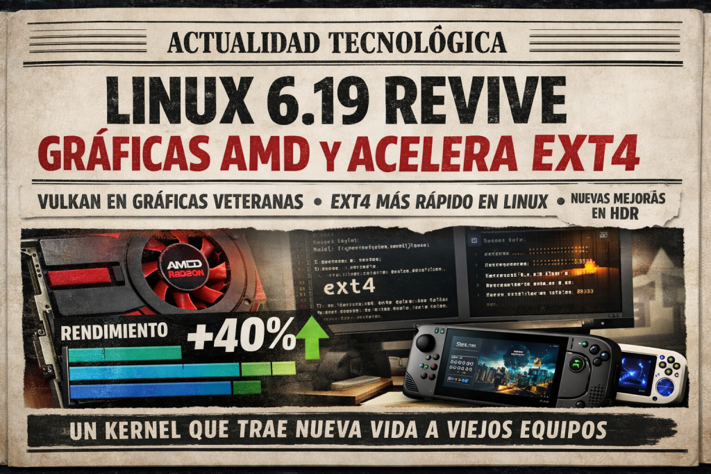 Linux 6.19 reactiva gráficas AMD veteranas y acelera ext4 con cambios que sí se notan