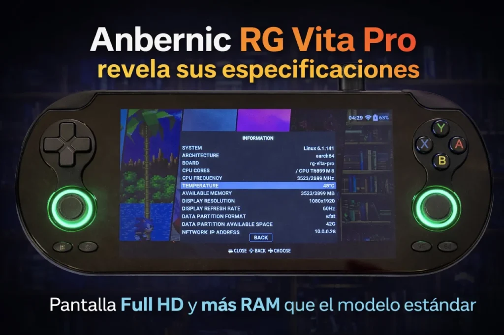Anbernic RG Vita Pro: filtradas sus especificaciones, con poca mejora frente a la RG Vita