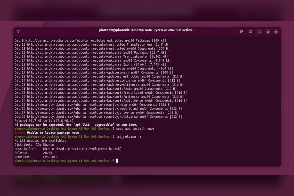 El estado actual de la integración de ROCm en Ubuntu 26.04 aún está en desarrollo - estado actual integración ROCm