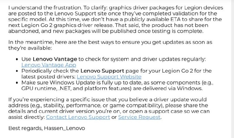 Lenovo sigue sin fecha para el driver de Legion Go 2 y la última versión ya se queda vieja - imagen 1