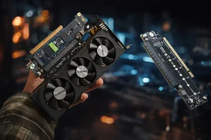 Un adaptador PCIe de 29,99 dólares suma dos SSD M.2 a GPUs compactas