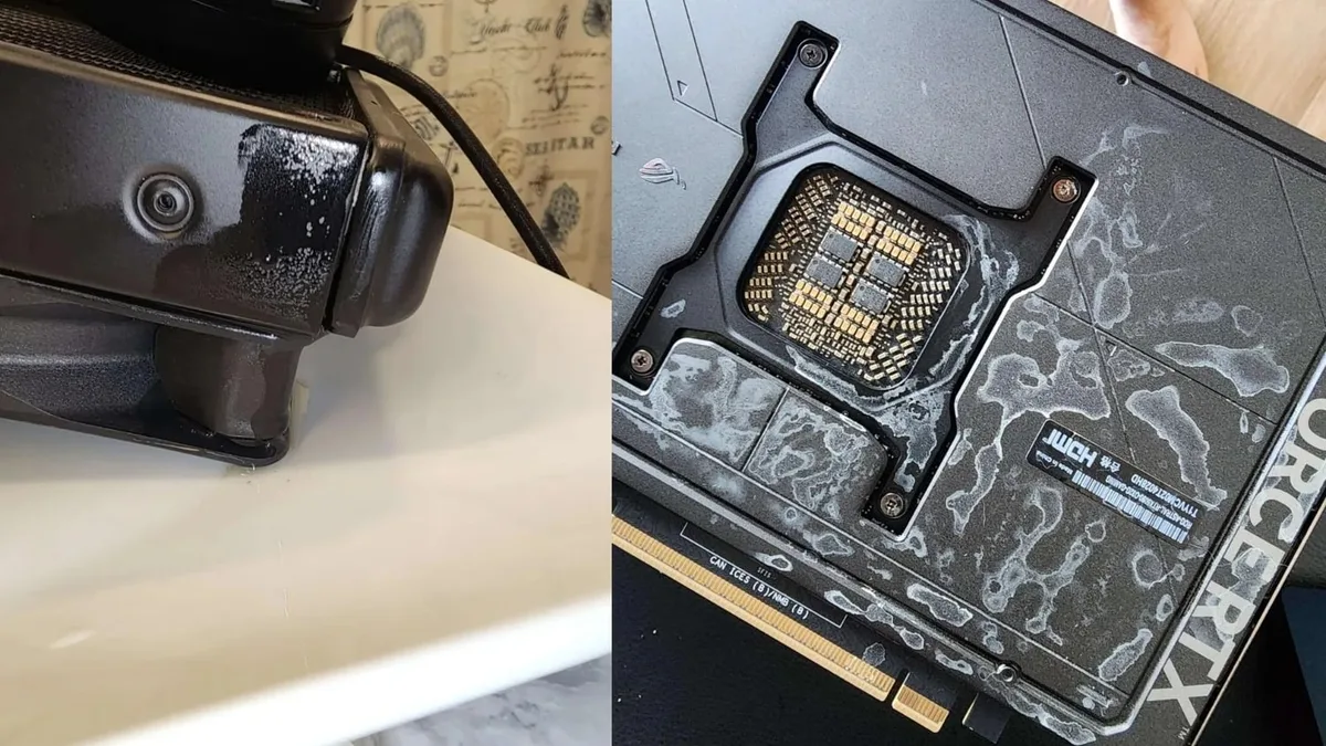 An AIO-coolant damaged ROG Astral GeForce RTX 5090, image credit: Reddit/Sufficient-Carry6256.