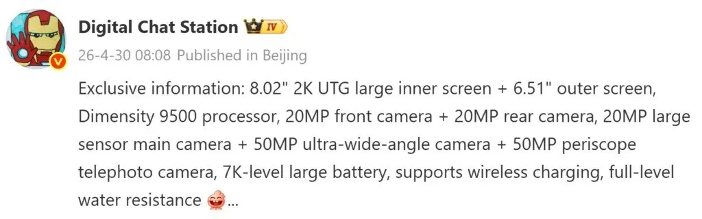 vivo x fold 6 7000mah 200mp dimensity 95 imagen 1