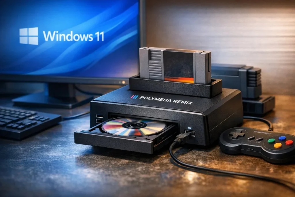 Polymega Remix llega a Windows 11 por 199 dólares con lector y módulos