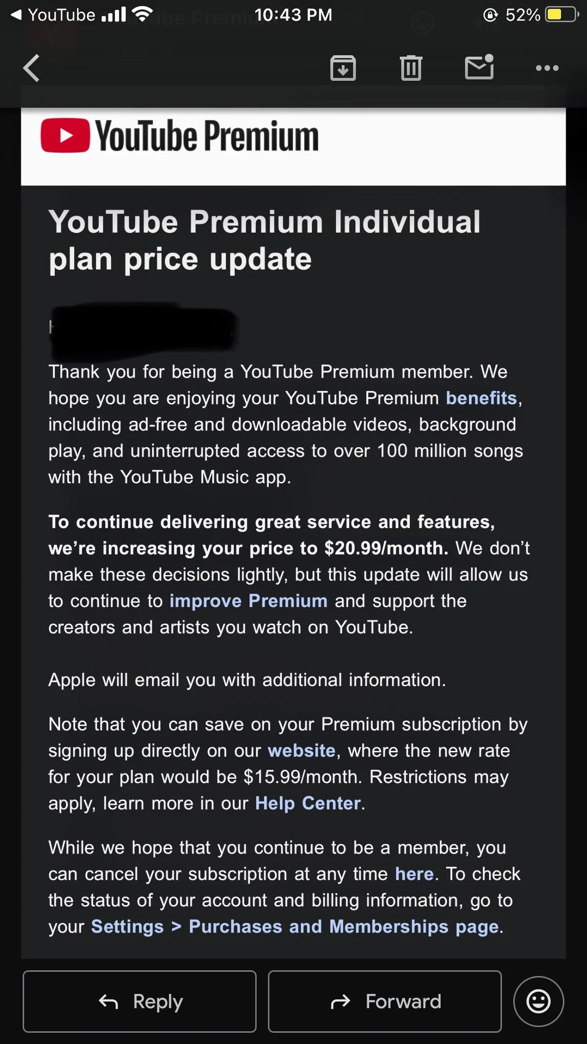 YouTube Premium US price increase Apple tax