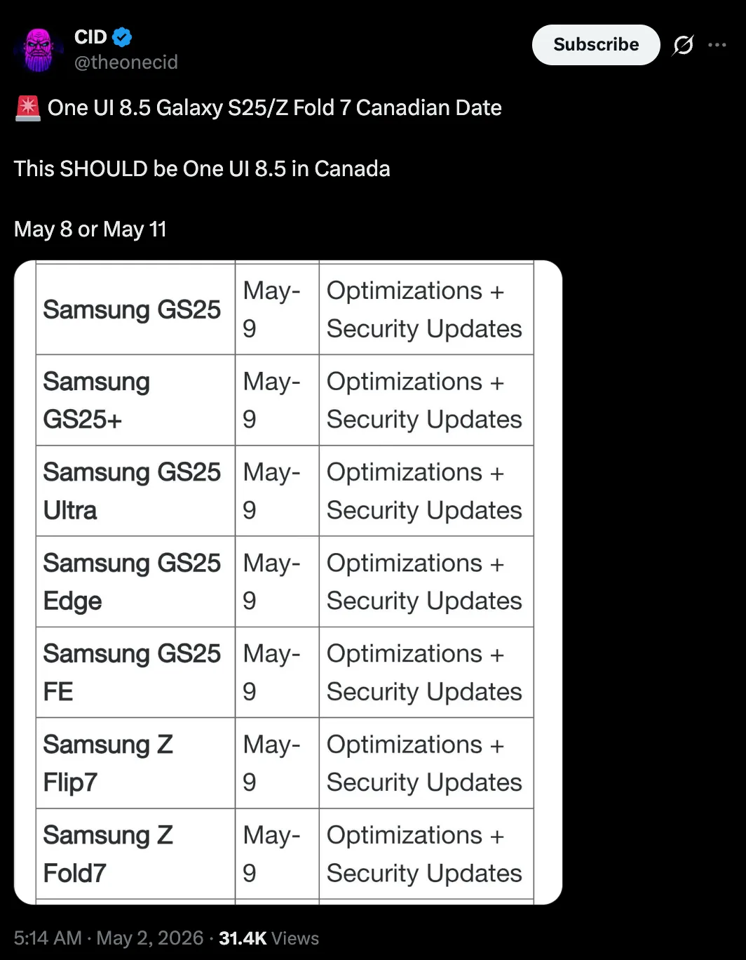 One UI 8.5 release rumor
