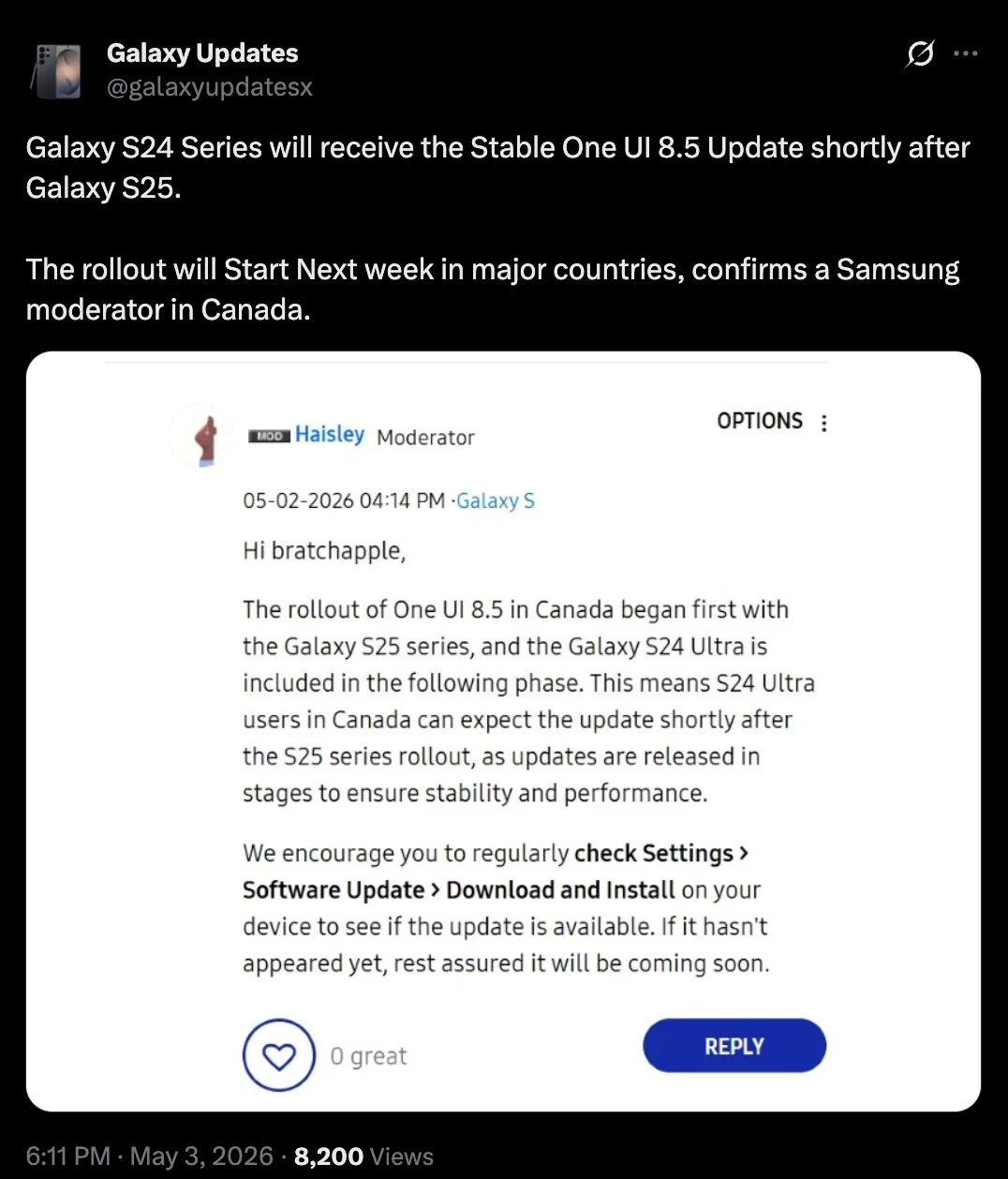 One UI 8.5 release rumor