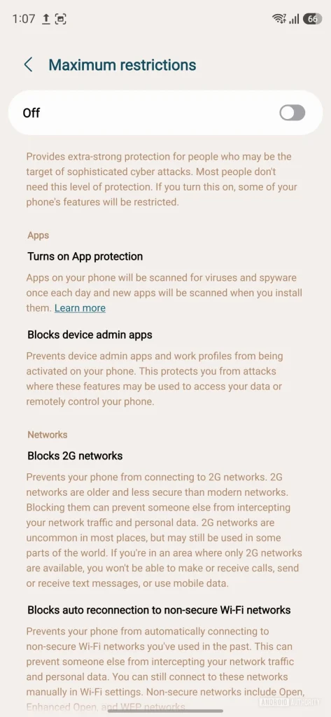 Samsung One UI 8.5 Auto Blocker Maximum Restrictions