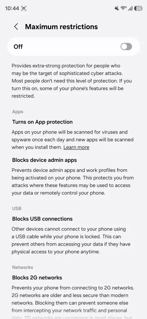 Samsung One UI 9 Auto Blocker Maximum Restrictions