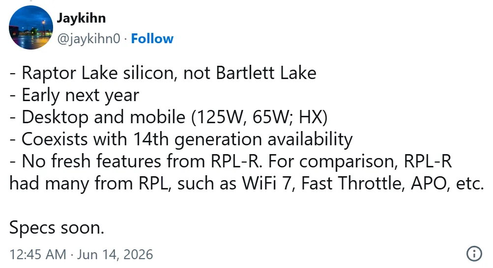 Intel to launch Core 200 “Raptor Lake Next” in 2027 for LGA-1700 socket