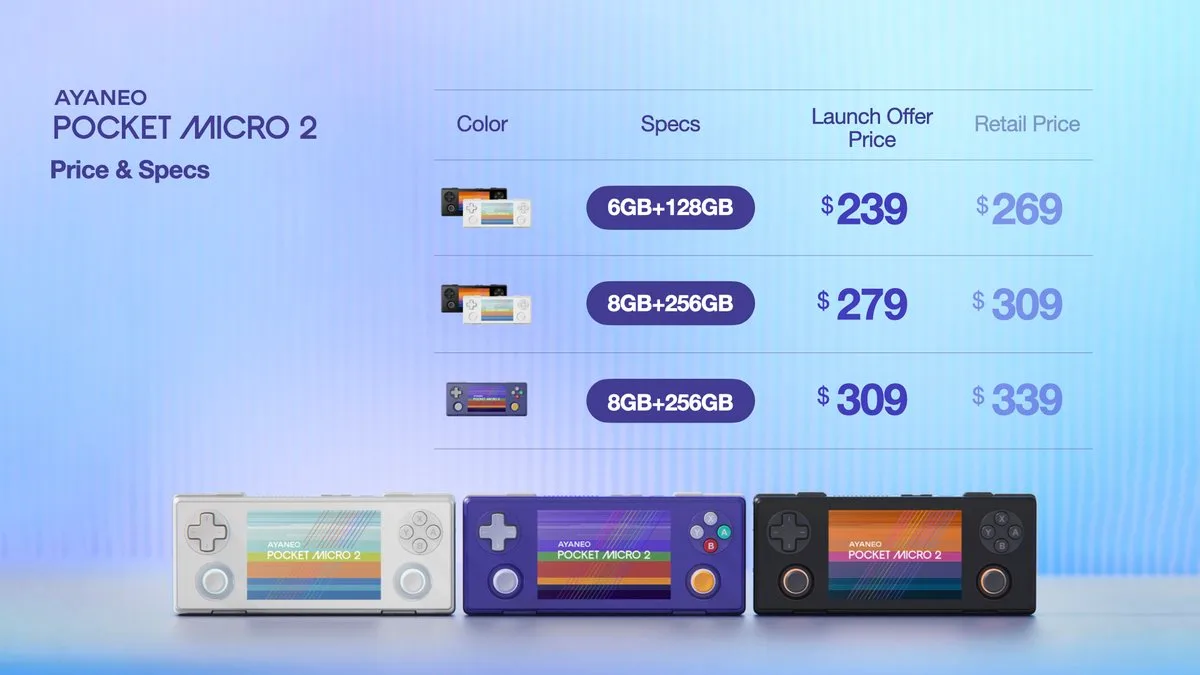 The Stardust Purple Pocket Micro 2 costs more than the Black and White colors.