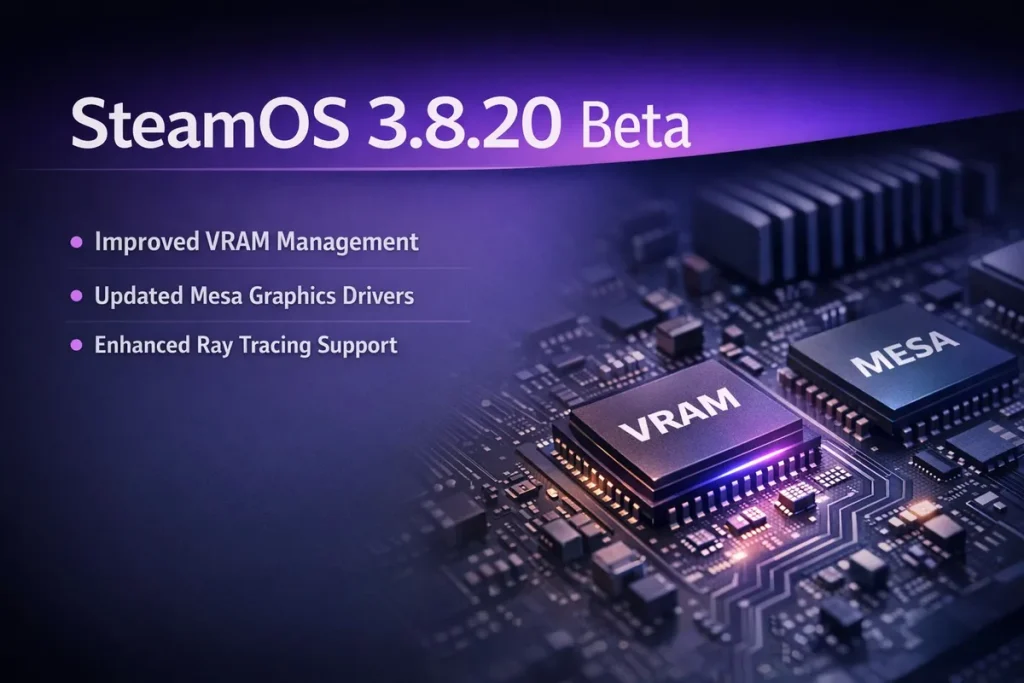 SteamOS 3.8.20 Beta mejora la gestión de VRAM y actualiza Mesa