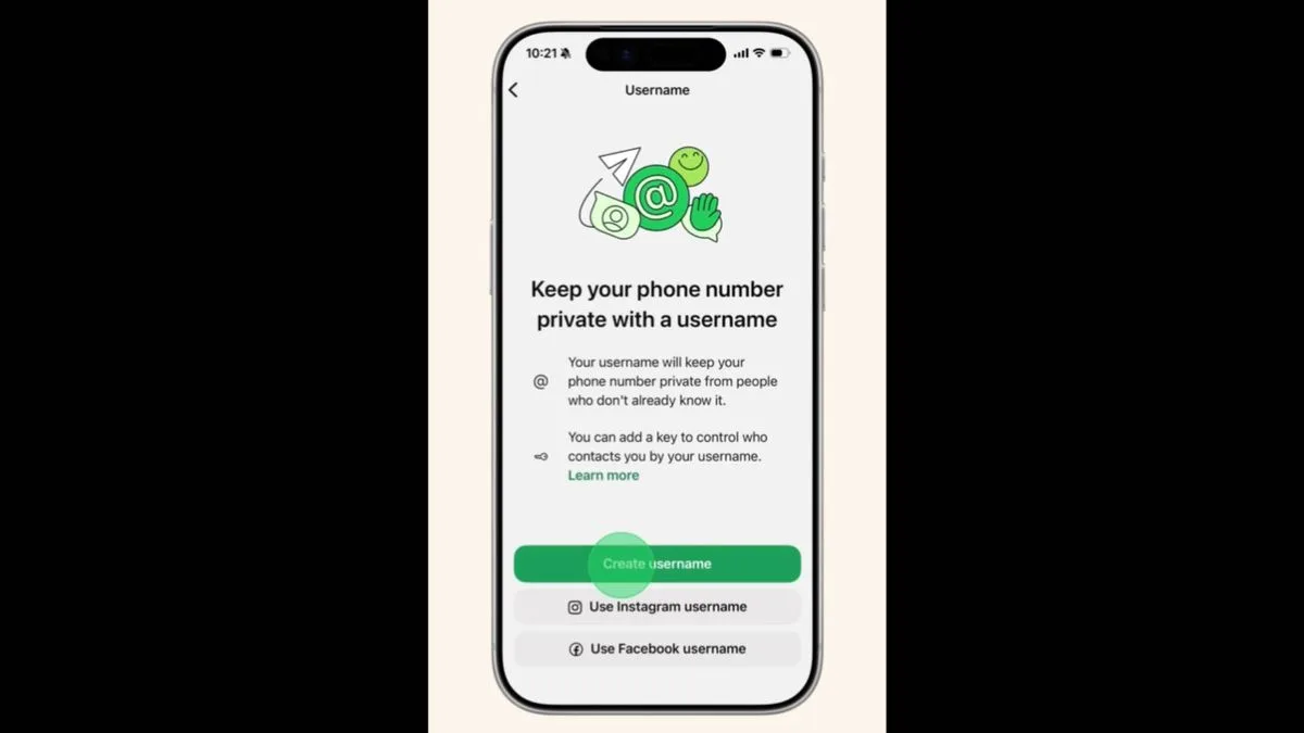 A smartphone showing how to reserve a username in WhatsApp