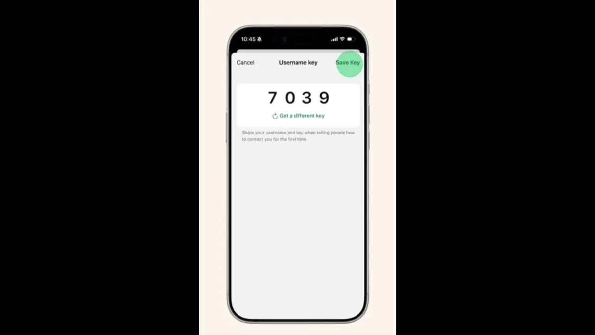 A smartphone showing how to set up a key for usernames in WhatsApp