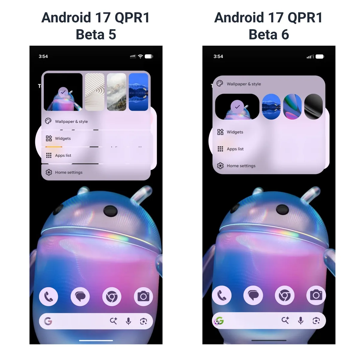 Android 17 QPR1 Beta 6 context menu