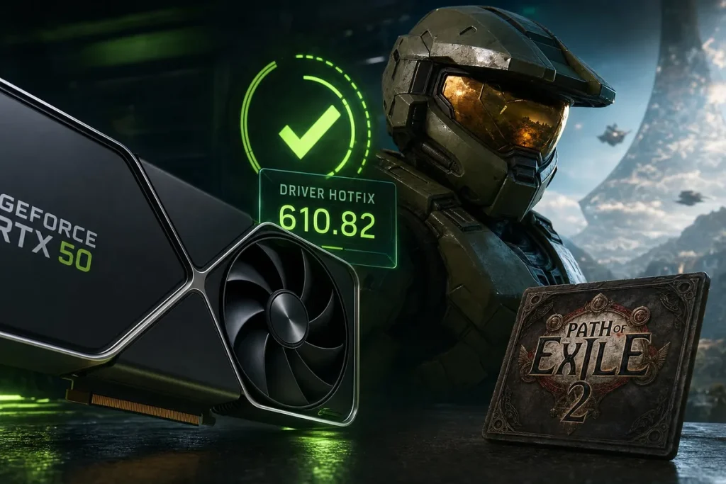 driver 610.82 NVIDIA — NVIDIA lanza el hotfix 610.82 y frena los cuelgues de Halo: Campaign Evolved en RTX 50