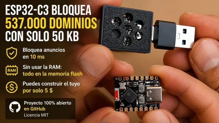 Un ESP32-C3 bloquea 537.000 dominios con solo 50 KB de RAM Un ESP32-C3 bloquea 537.000 dominios con solo 50 KB de RAM