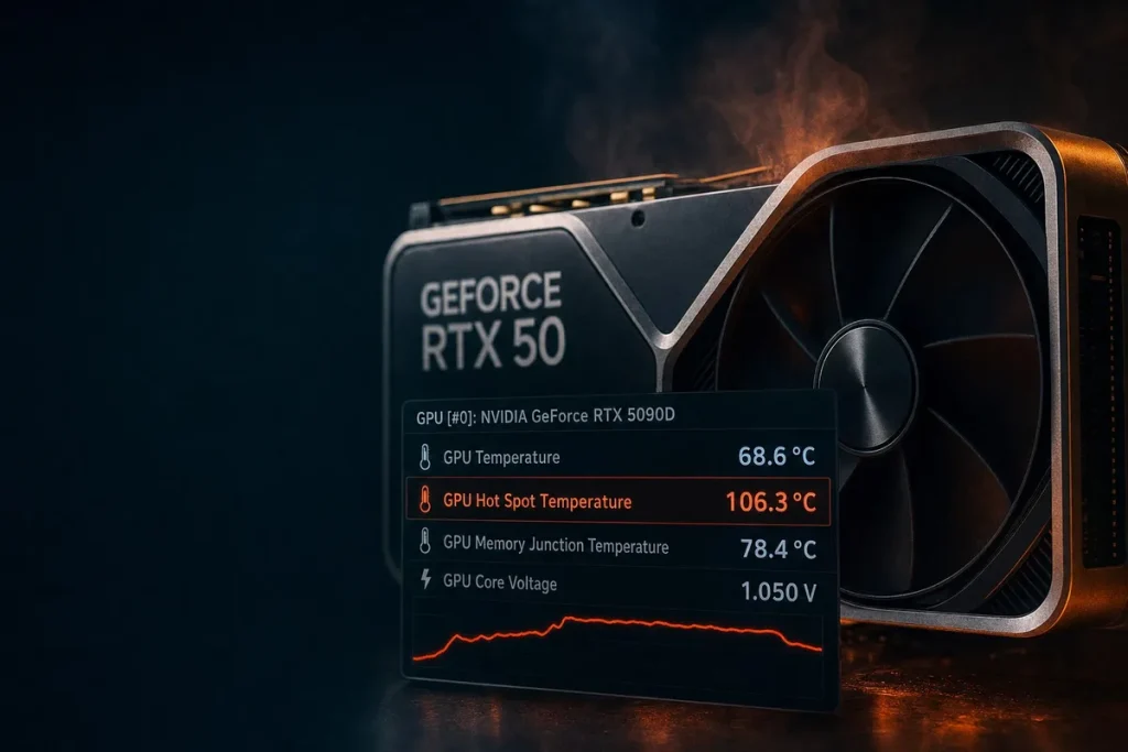 Las GeForce RTX 50 revelan hotspots de hasta 106,3 ºC al monitorizarlas Las GeForce RTX 50 revelan hotspots de hasta 106,3 ºC al monitorizarlas