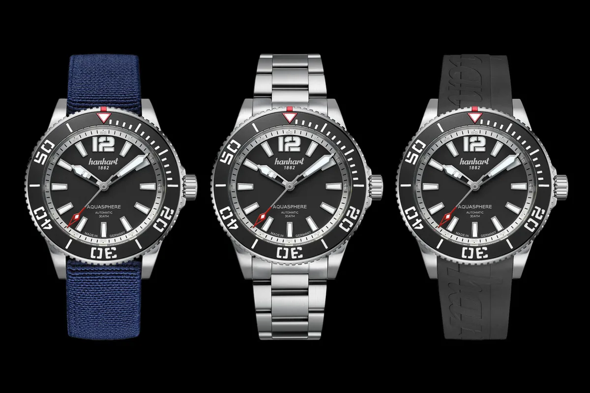 Hanhart Aquasphere — The dive watch is available in three strap options