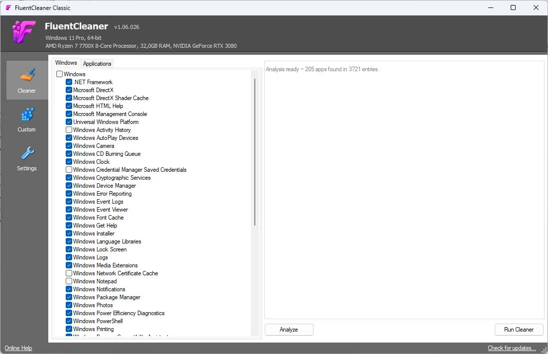limpiador Windows ligero — FluentCleaner Classic