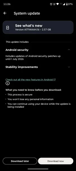 Motorola Android 17 beta — Moto G57 Power Android 17 beta update