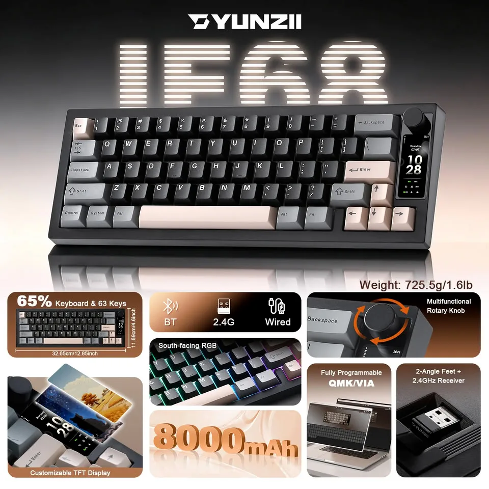 Yunzii IF68 QMK VIA inalámbrico — Yunzii lanza el IF68, un mecánico inalámbrico con QMK y VIA de serie