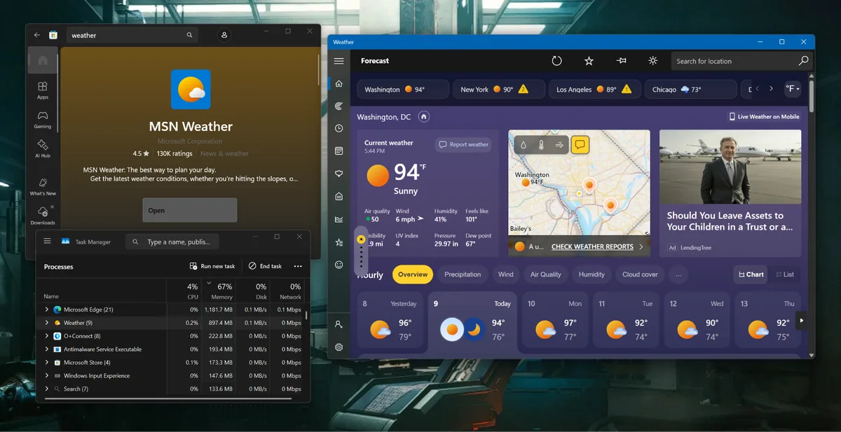 aplicación clima Windows 11 RAM — Windows 11's weather app