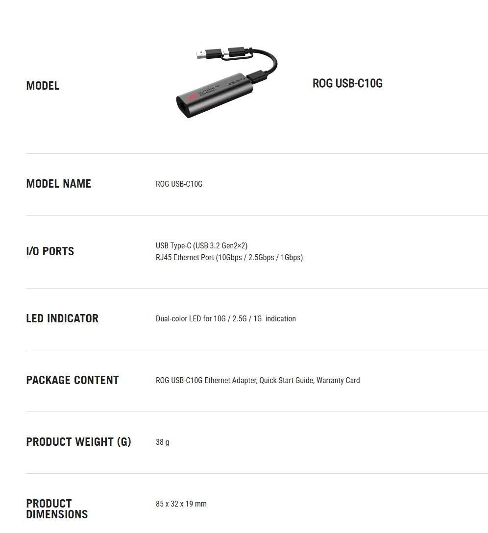 Asus ROG USB-C10G precio — Full specs of the ROG USB-C10G