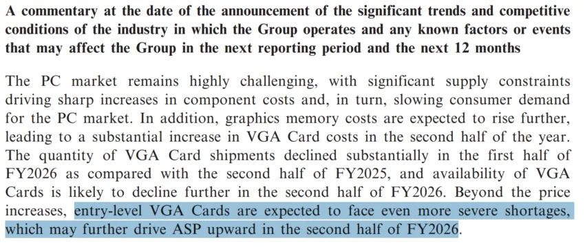 escasez GPU tarjetas gráficas 2026 — ZOTAC owner PC Partner warns entry-level GPU shortages will get worse in H2 2026