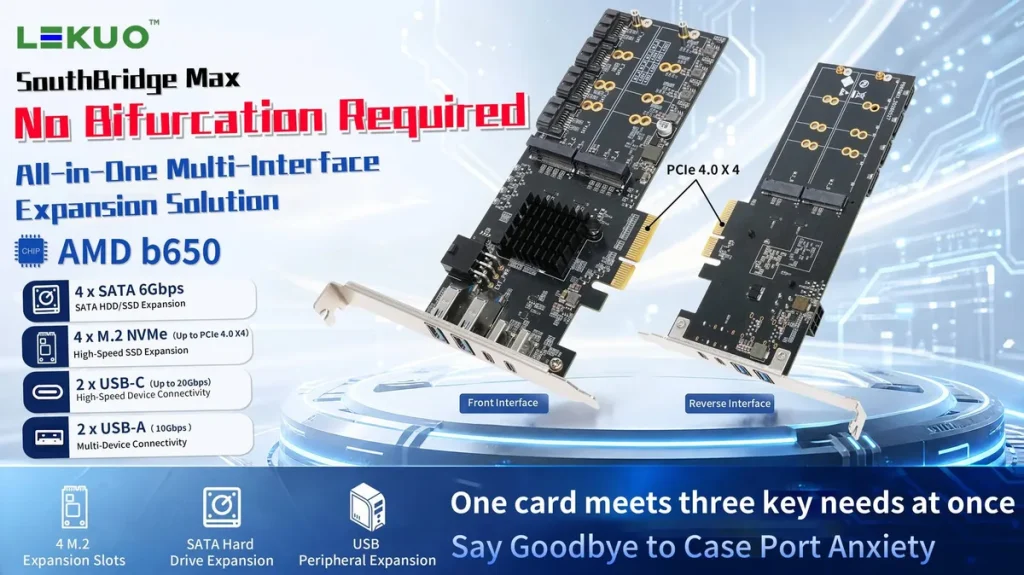 Lekuo lanza una tarjeta con chipset B650 para ampliar los puertos de tu placa AM4 expansion de puertos — Lekuo lanza una tarjeta con chipset B650 para ampliar los puertos de tu placa AM4